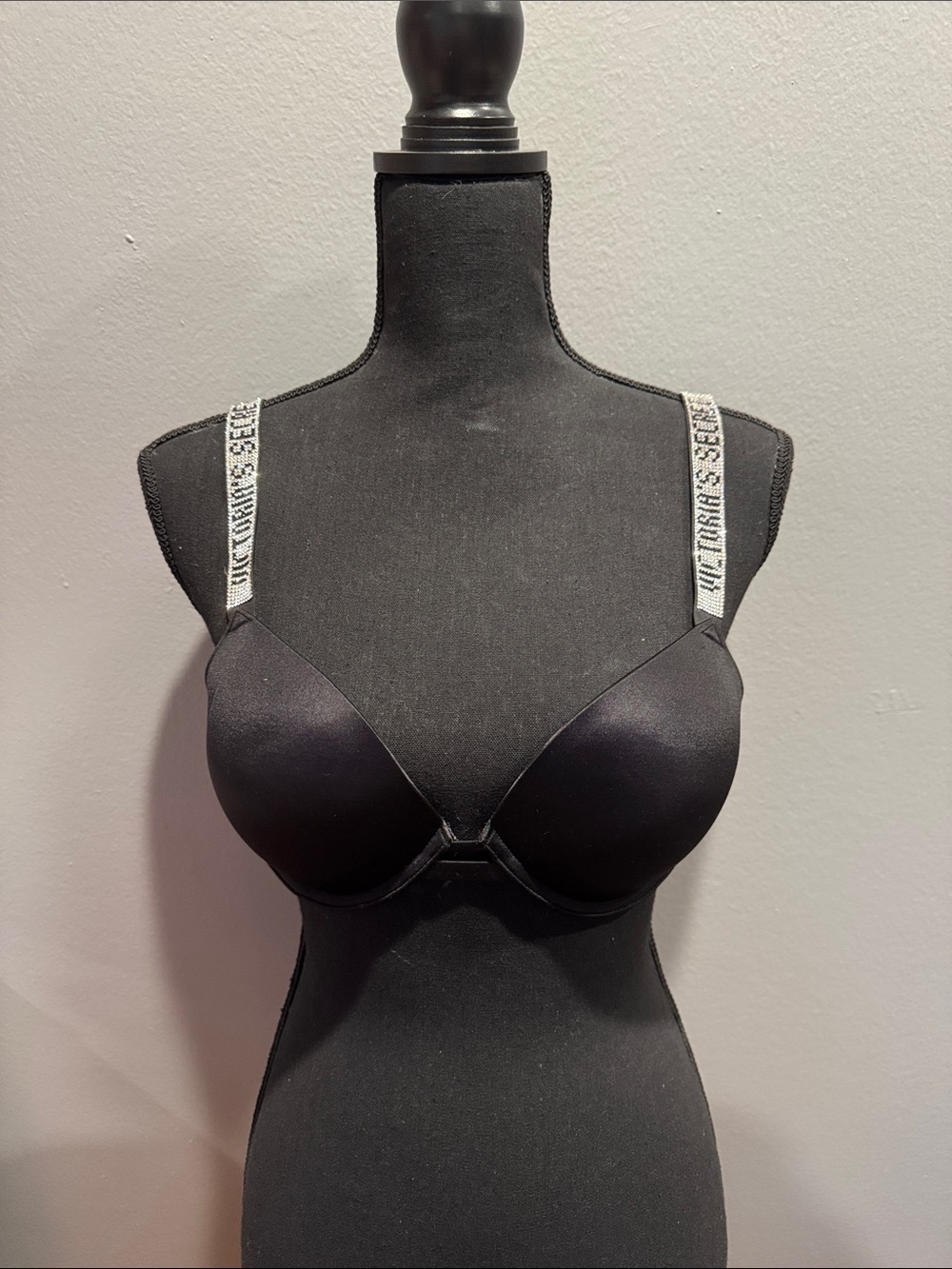 Victoria's Secret Black T-Shirt Bra with Logo Tape Straps